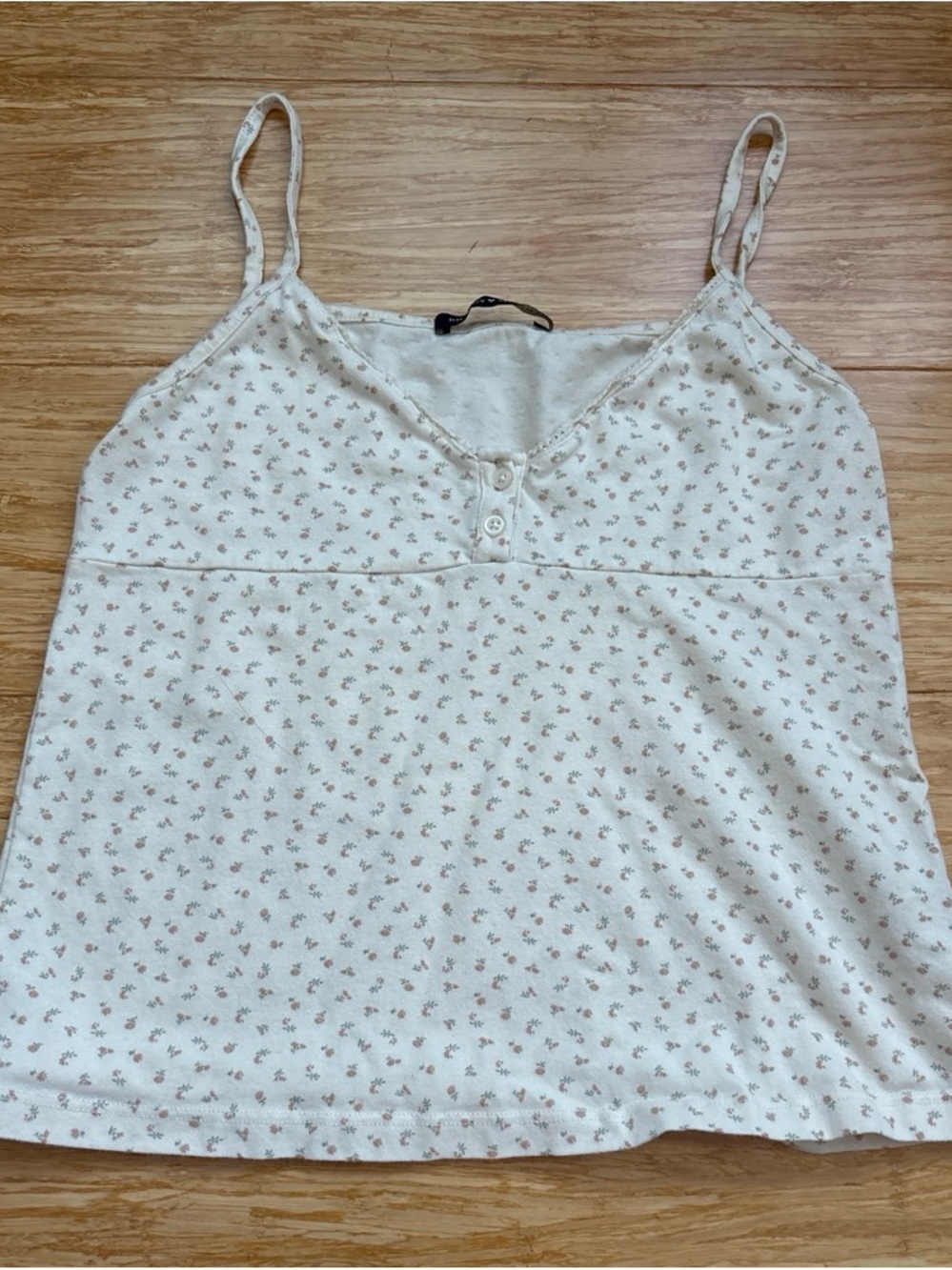 Brandy Melville Cream Floral Print Spaghetti Strap Women's Tank Top